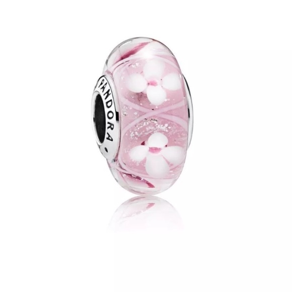 2 beads Auth Pandora Pink Field charm /box - Picture 2 of 6